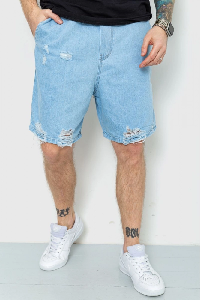 Купити Шорти джинсові чоловічі рвані, колір світло-блакитний, 157R8002-989 - Фото №1
