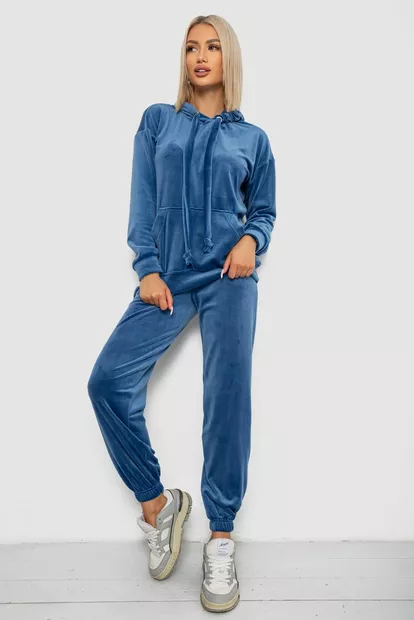 Спортивный костюм женский велюровый, цвет джинс, 241R1530-5