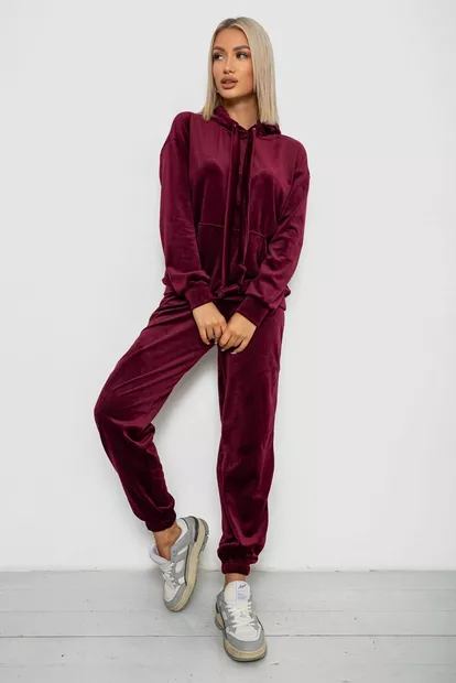Спортивный костюм женский велюровый, цвет бордовый, 241R1530-5