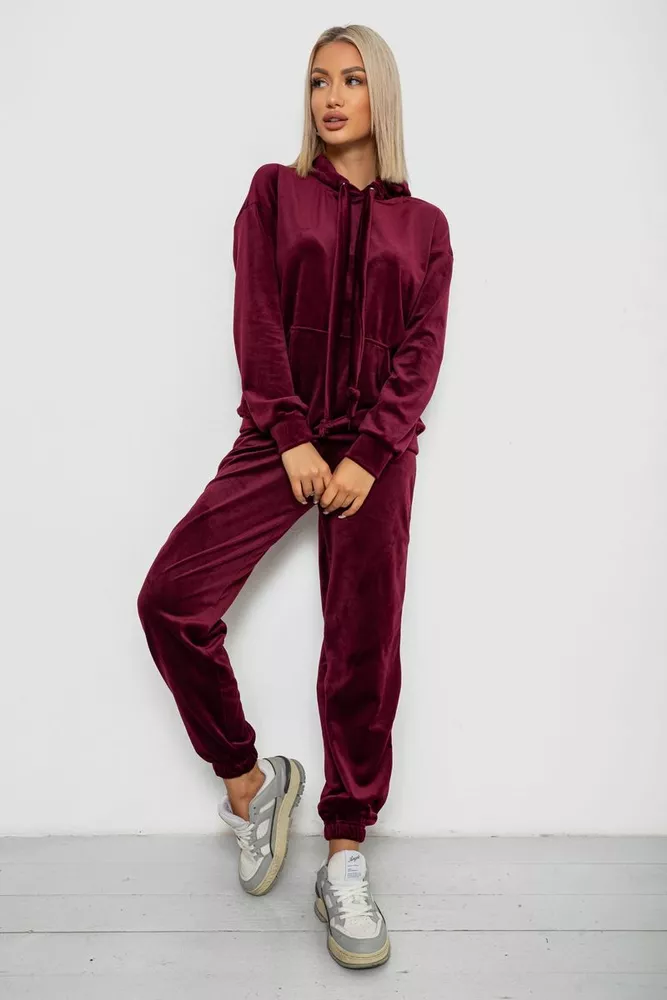 Купити Спортивний костюм жіночий велюровий, колір бордовий, 241R1530-5 - Фото №1