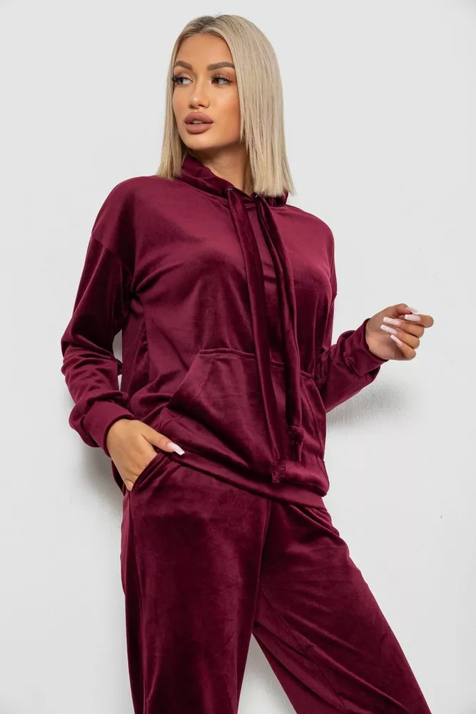 Купити Спортивний костюм жіночий велюровий, колір бордовий, 241R1530-5 - Фото №2