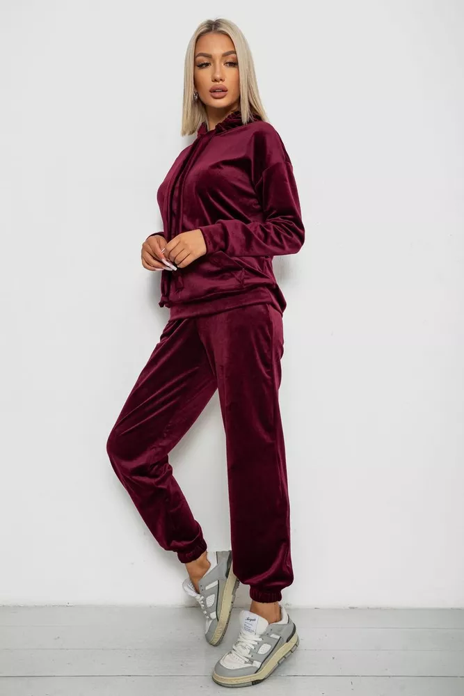 Купити Спортивний костюм жіночий велюровий, колір бордовий, 241R1530-5 - Фото №3