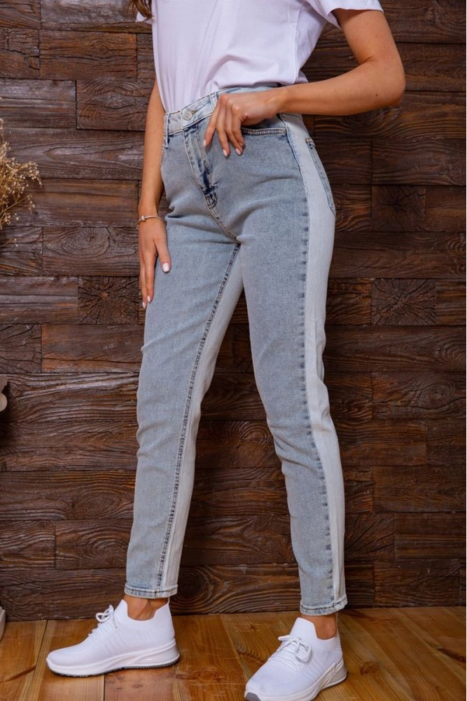 Купити Двоколірні блакитні джинси жіночі МОМ 157R101-5 - Фото №1