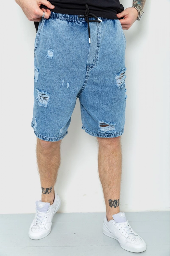 Купити Шорти джинсові чоловічі рвані, колір синій, 157R8002-989 - Фото №1