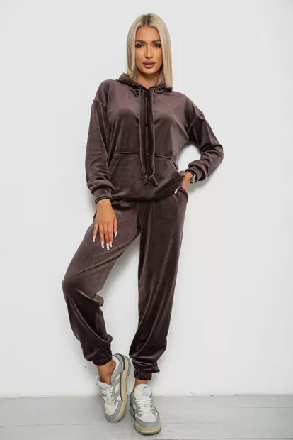 Спортивный костюм женский велюровый, цвет мокко, 241R1530-5