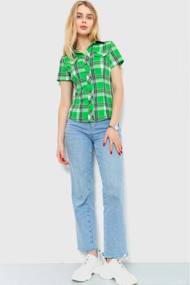 Купить Рубашка женская в клетку  -уценка, цвет светло-зеленый, 230R061-11-U-3 - Фото №1
