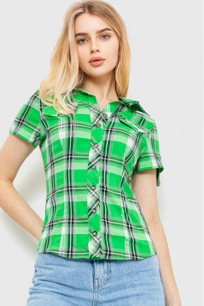 Купити Сорочка жіноча в клітку  -уцінка, колір світло-зелений, 230R061-11-U-4 - Фото №1