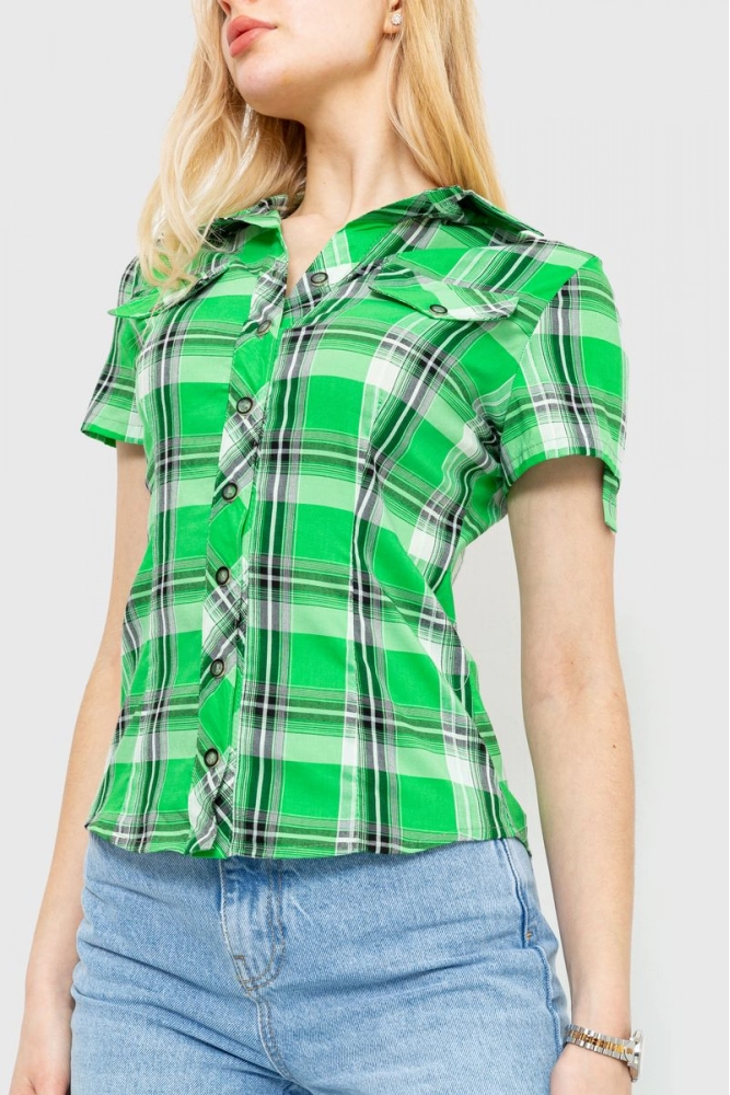 Купить Рубашка женская в клетку  -уценка, цвет светло-зеленый, 230R061-11-U-9 - Фото №1