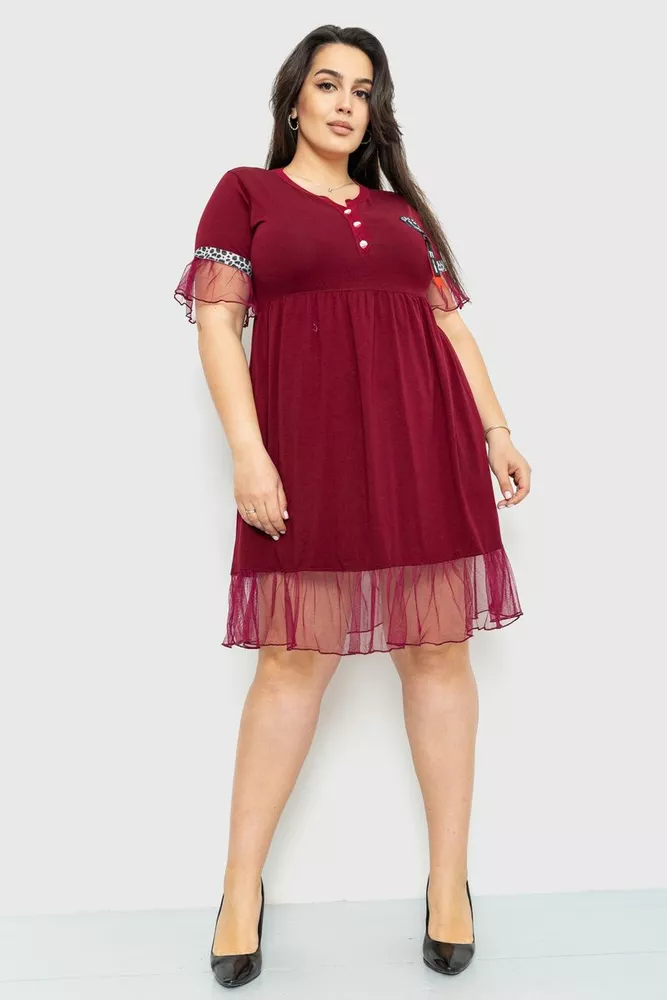 Купити Сукня вільного крою, колір бордовий, 231R6444 оптом - Фото №1