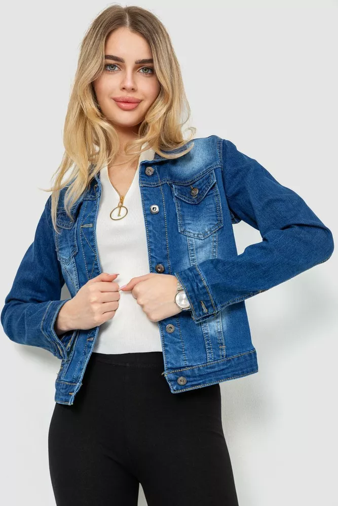 Купити Джинсовая куртка женская, колір синій, 129RL006 оптом - Фото №1
