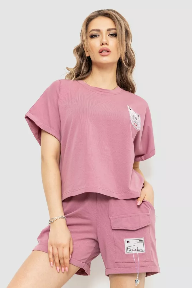 Купити Костюм жіночий повсякденний футболка+шорти, колір світло-сливовий, 198R2012 - Фото №1