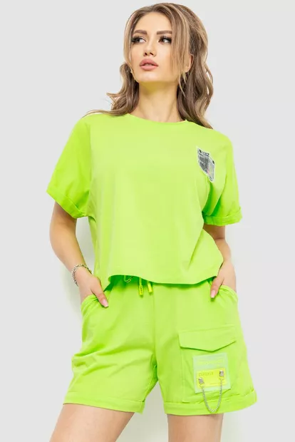 Костюм жіночий повсякденний футболка+шорти, колір салатовий, 198R2012