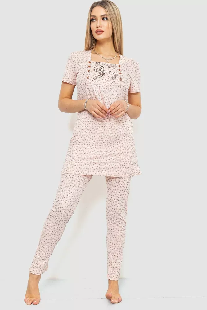 Купити Жіноча піжама з принтом, колір світло-персиковий, 219RP-487 - Фото №1