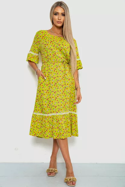 Плаття з квітковим принтом, колір оливковий, 219RT-4105