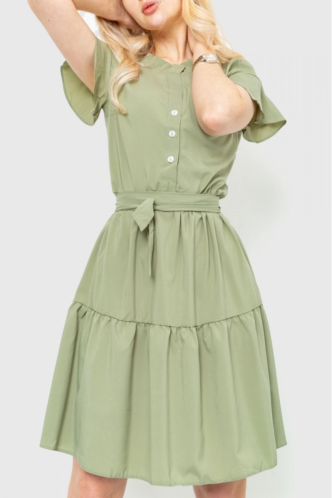 Купити Сукня однотонна  -уцінка, колір темно-оливковий, 230R023-2-U - Фото №1