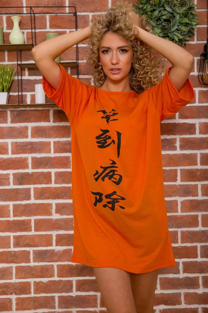Купити Подовжена жіноча футболка з принтом, колір Теракотовий, 117R1022 оптом - Фото №1