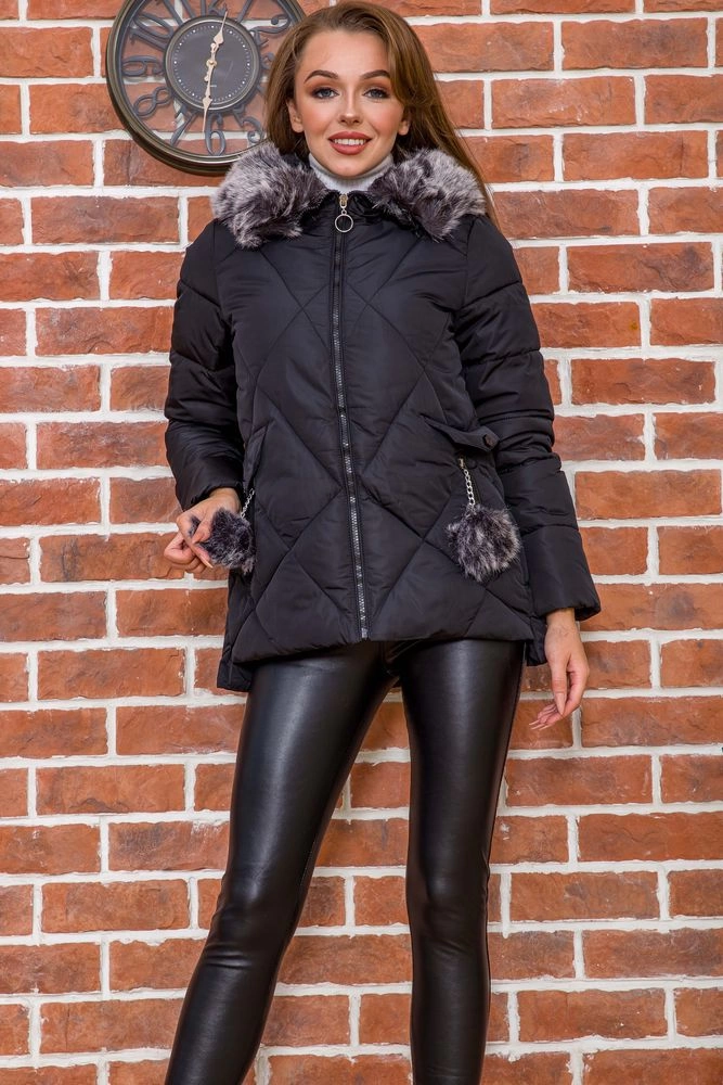 Купить Демисезонная женская куртка средней длины цвет Черный 167R8908 - Фото №1