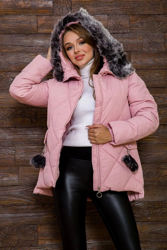 Купити Демісезонна жіноча куртка середньої довжини колір Пудровий 167R8908 - Фото №1