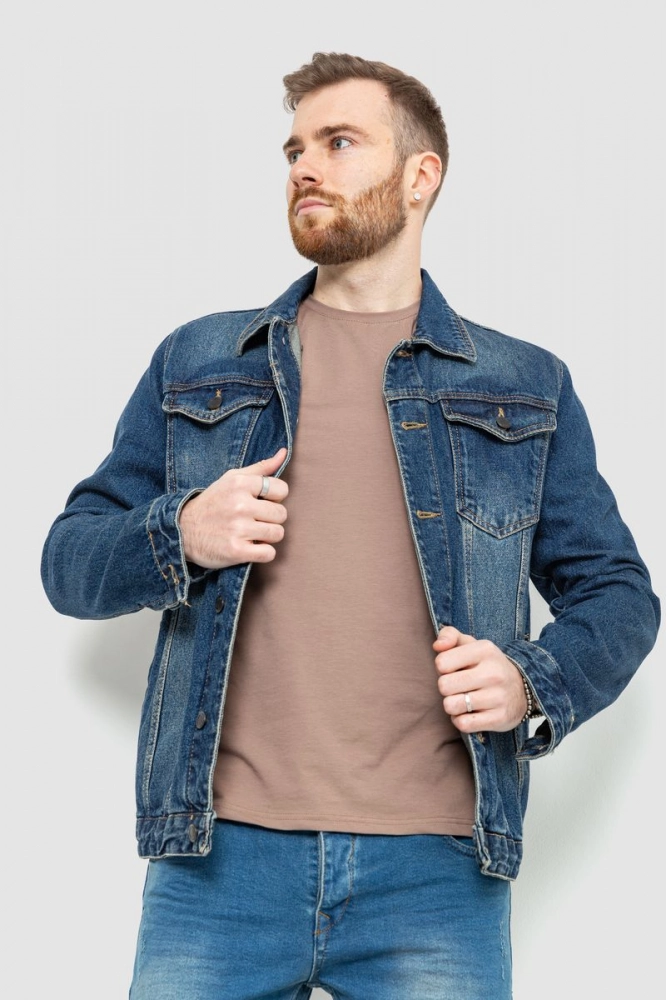 Купити Куртка чоловіча джинсова з потертостями, колір синій, 157R0144 - Фото №1