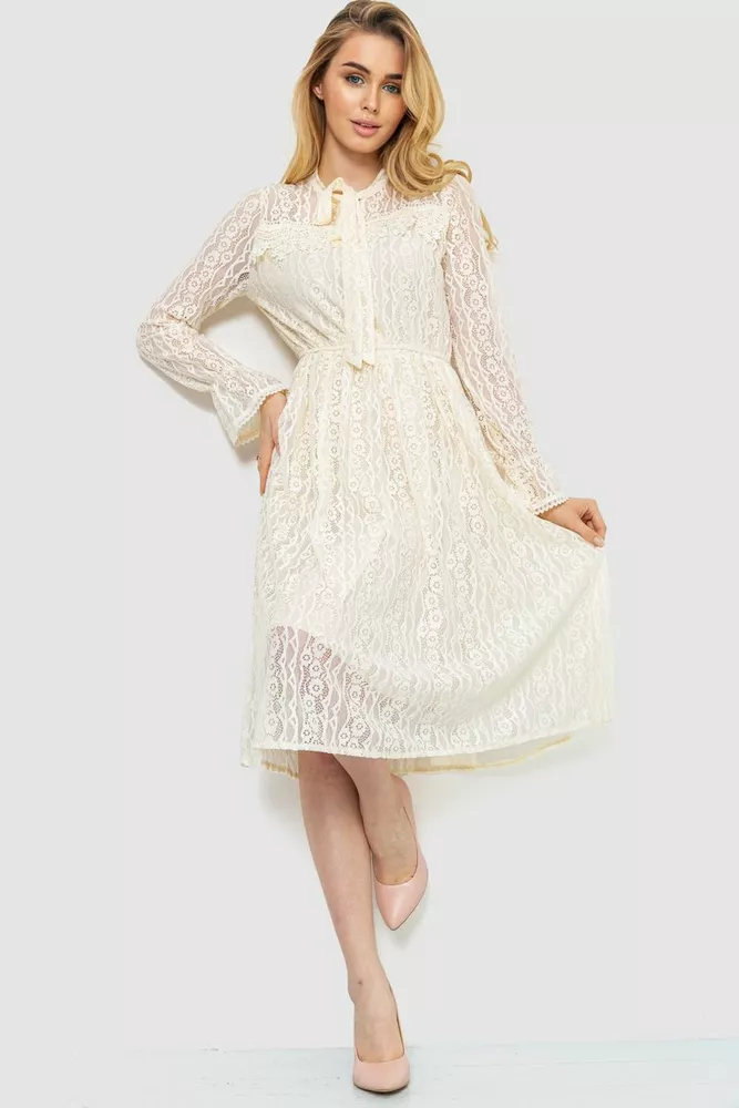 Купити Ошатне плаття, колір кремовий, 186R1960 - Фото №1