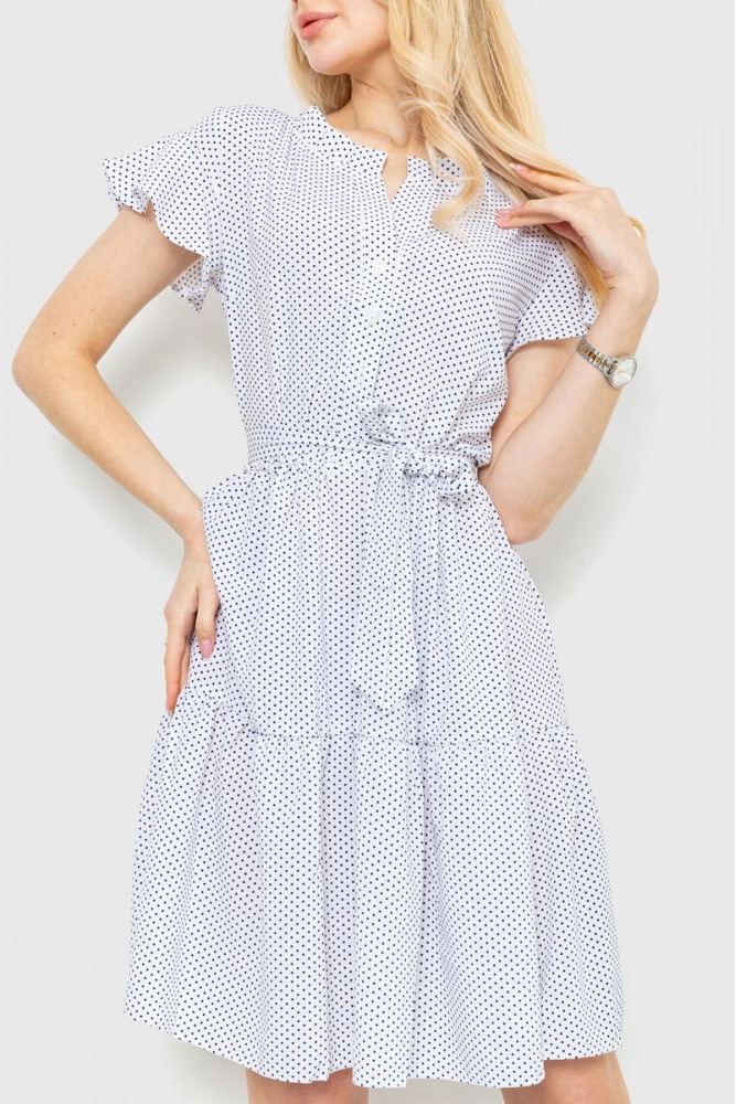 Купити Сукня у дрібний горох, колір білий, 230R023-10 оптом - Фото №1