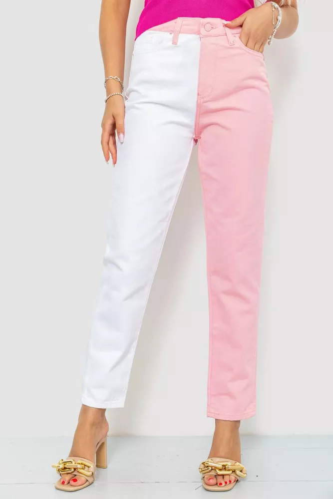 Купити Джинси жіночі, колір біло-рожевий, 164R426 оптом - Фото №1