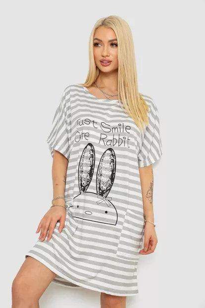 Нічна сорочка в смужку, колір сіро-білий, 238R15022