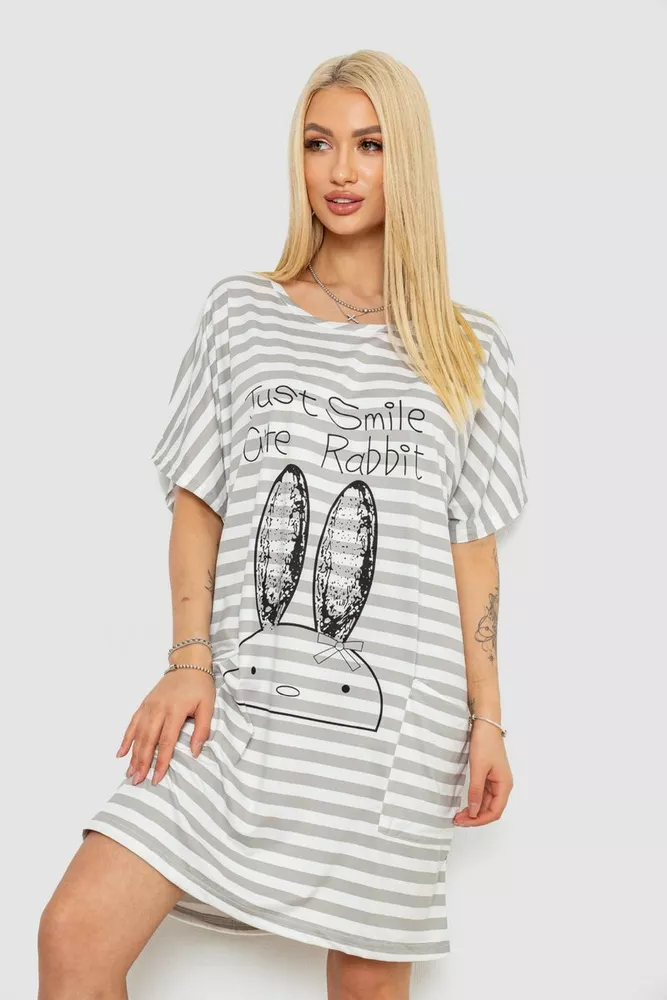 Купити Нічна сорочка в смужку, колір сіро-білий, 238R15022 - Фото №1