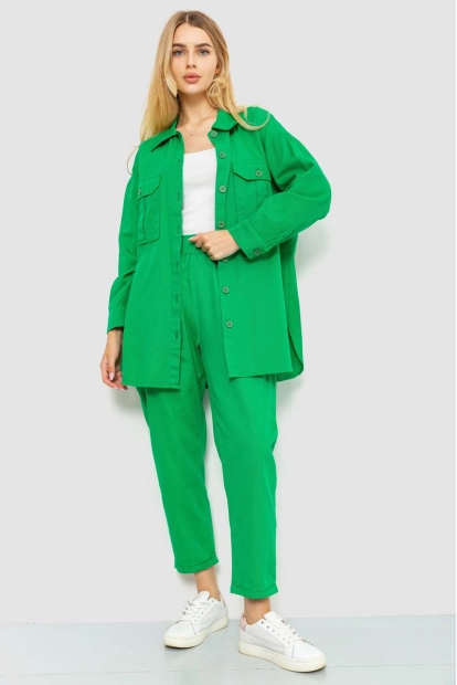 Костюм жіночий однотонний, колір зелений, 117R9004