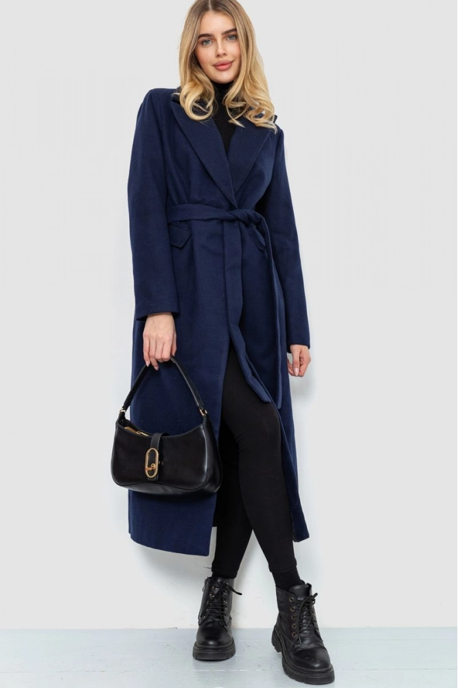 Купити Пальто класичне з поясом, колір синій, 230R133 оптом - Фото №1