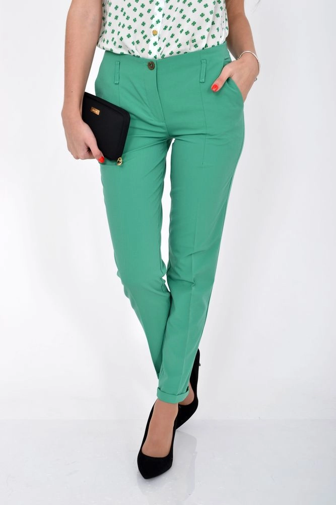 Купить Летние женские брюки  зеленые укороченные 115R48-26 - Фото №1