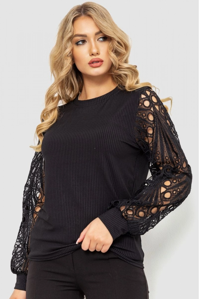 Купити Блуза жіноча ошатна, колір чорний, 204R09 - Фото №1