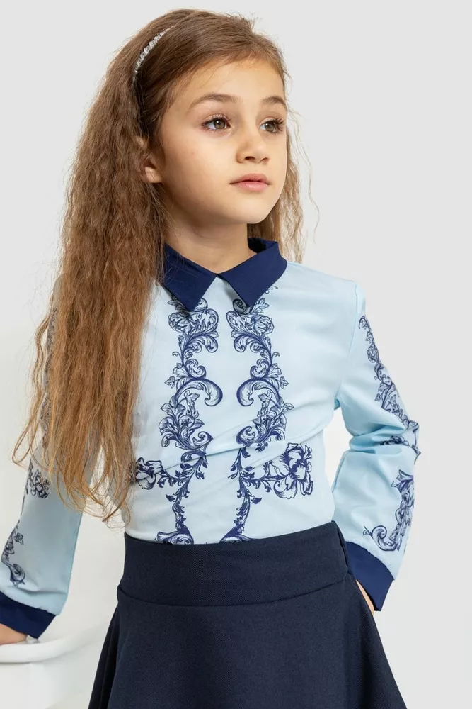 Купить Блуза для девочек нарядная, цвет сине-голубой, 172R026 - Фото №1