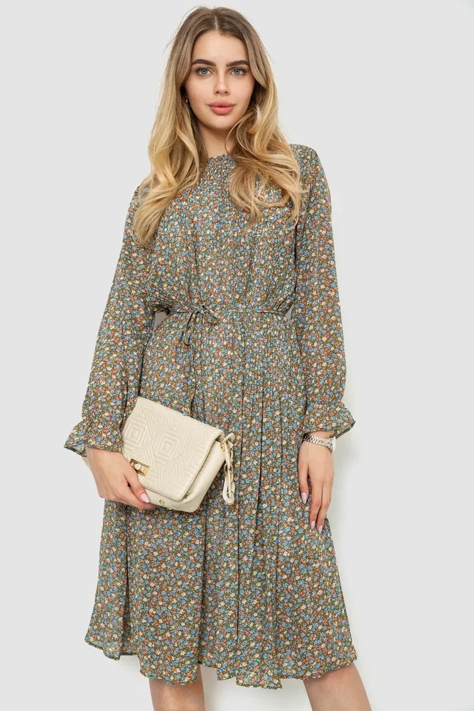 Купить Платье шифоновое, цвет оливковый, 246R907 - Фото №1