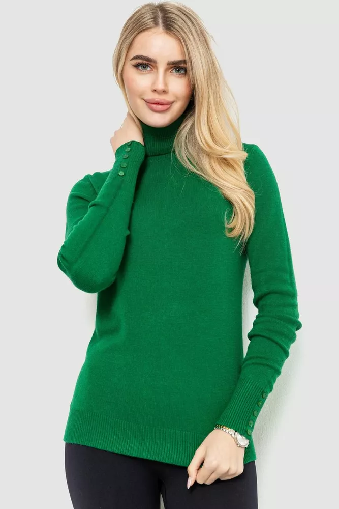 Купити Гольф жіночий базовий однотонний, колір зелений, 214R822-1 оптом - Фото №1