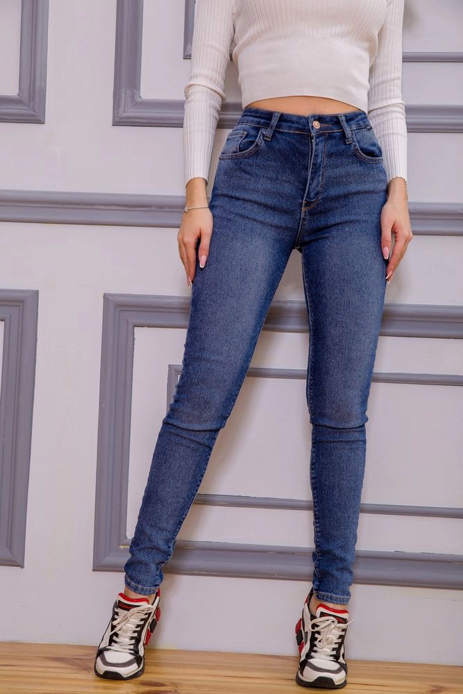 Купити Жіночі джинси скінні середньої посадки колір Синій 190R222 оптом - Фото №1
