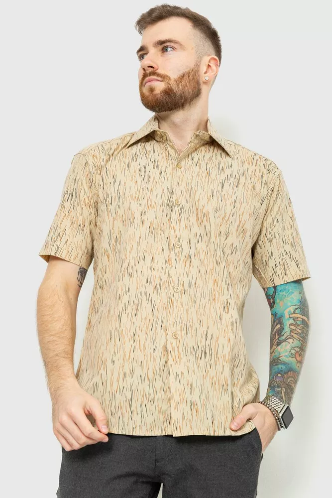 Купить Рубашка мужская с принтом, цвет бежево-коричневый, 167R971 - Фото №1