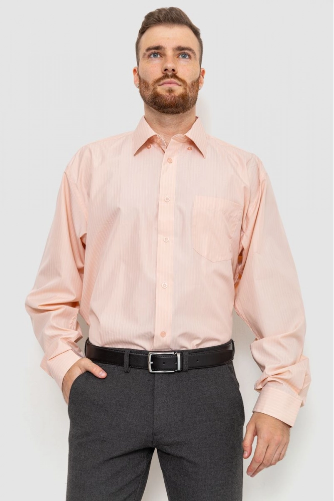 Купить Рубашка мужская в полоску классическая, цвет персиковый, 201R104 - Фото №1