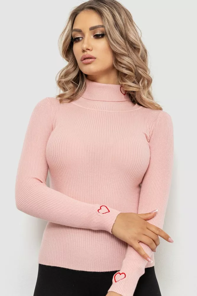 Купити Гольф жіночий в рубчик, колір світло-рожевий, 204R051 - Фото №1