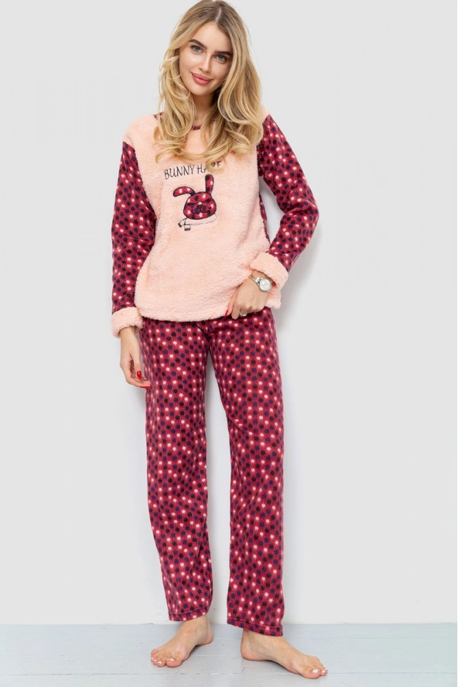 Купить Пижама женская махра, цвет персиково-бордовый, 238R57146 - Фото №1