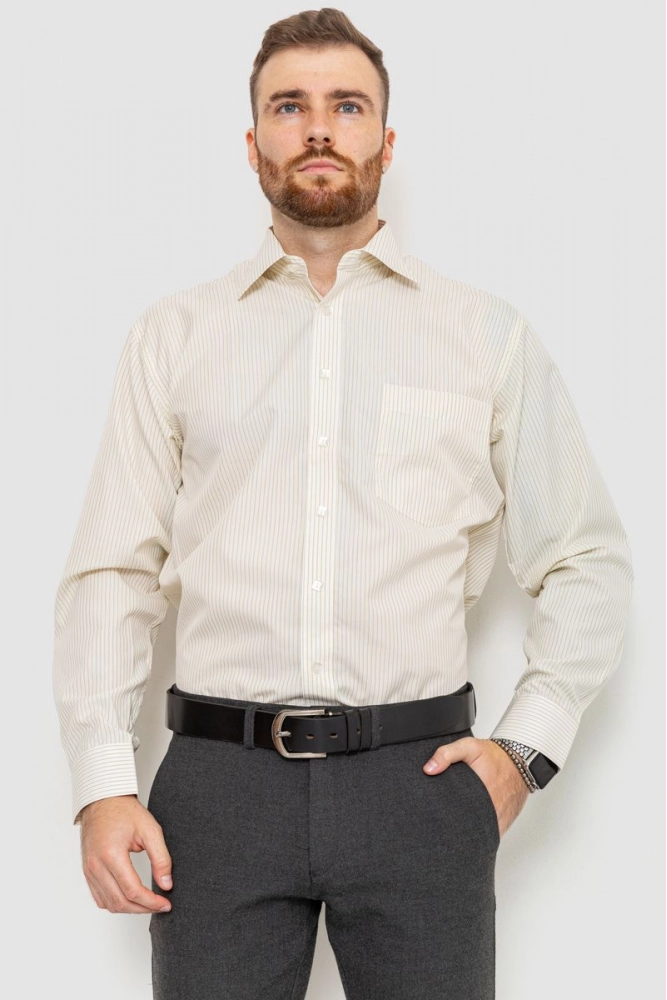 Купить Рубашка мужская в полоску, цвет молочно-бежевый, 201R100 - Фото №1