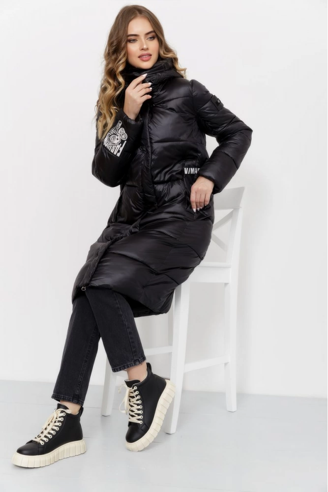 Купить Куртка женская удлиненная, цвет черный, 207R1955 - Фото №1