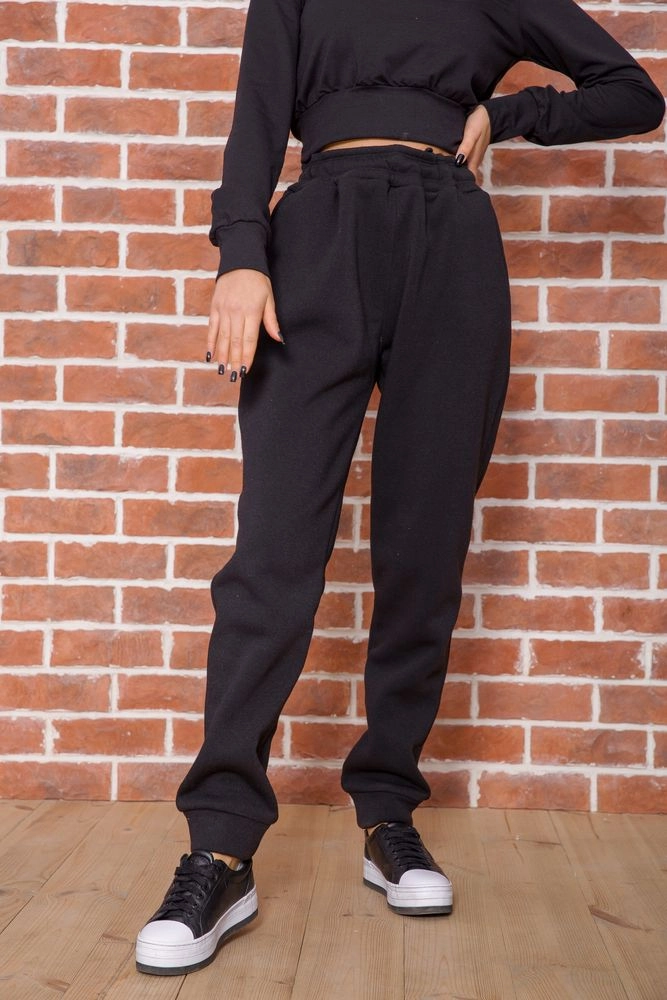 Купить Спортивные женские штаны на флисе цвет Черный 102R245 - Фото №1