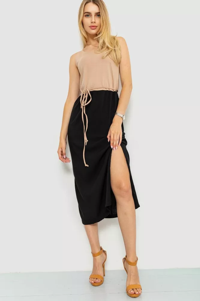 Купить Платье-сарафан повседневный двухцветный, цвет бежево-черный, 102R337 - Фото №1
