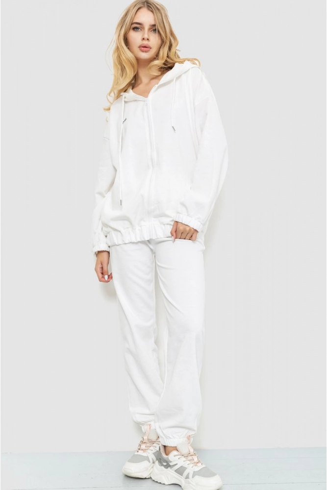 Купить Спорт костюм женский на молнии с капюшоном, цвет белый, 186R2826 - Фото №1