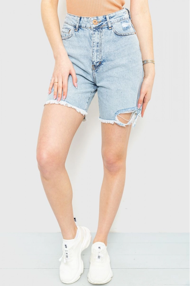 Купити Шорти джинсові жіночі, колір блакитний, 214R3015 оптом - Фото №1