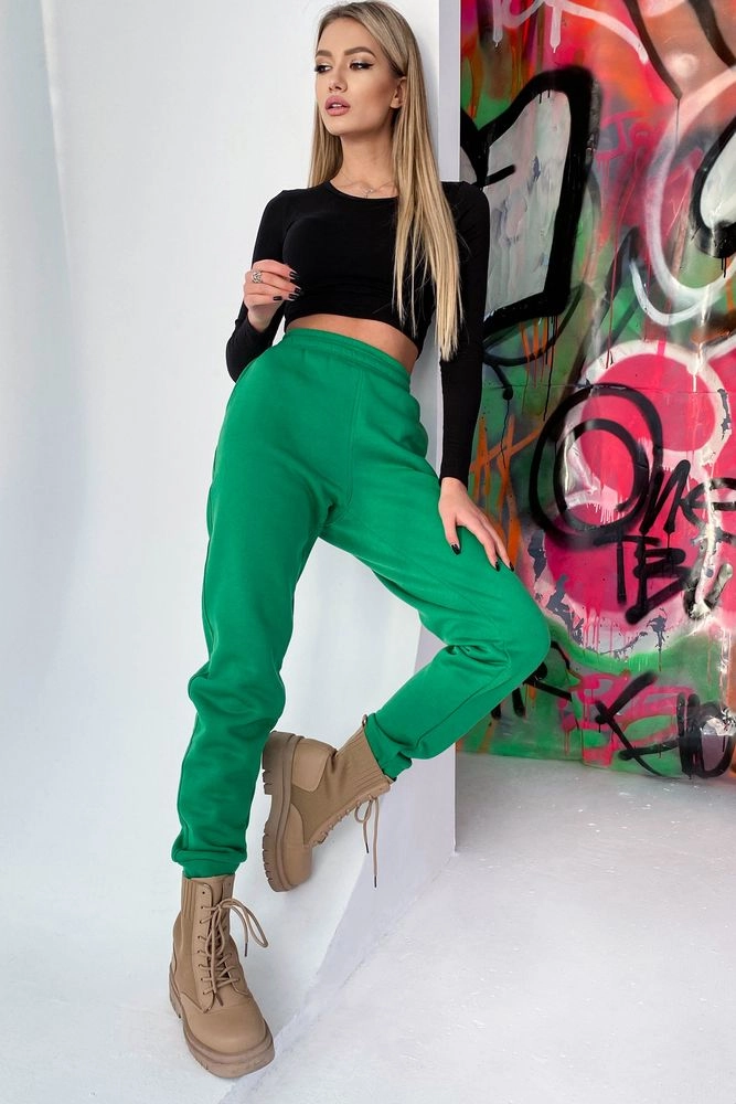 Купить Спортивные женские штаны на флисе цвет Зеленый 102R245 - Фото №1