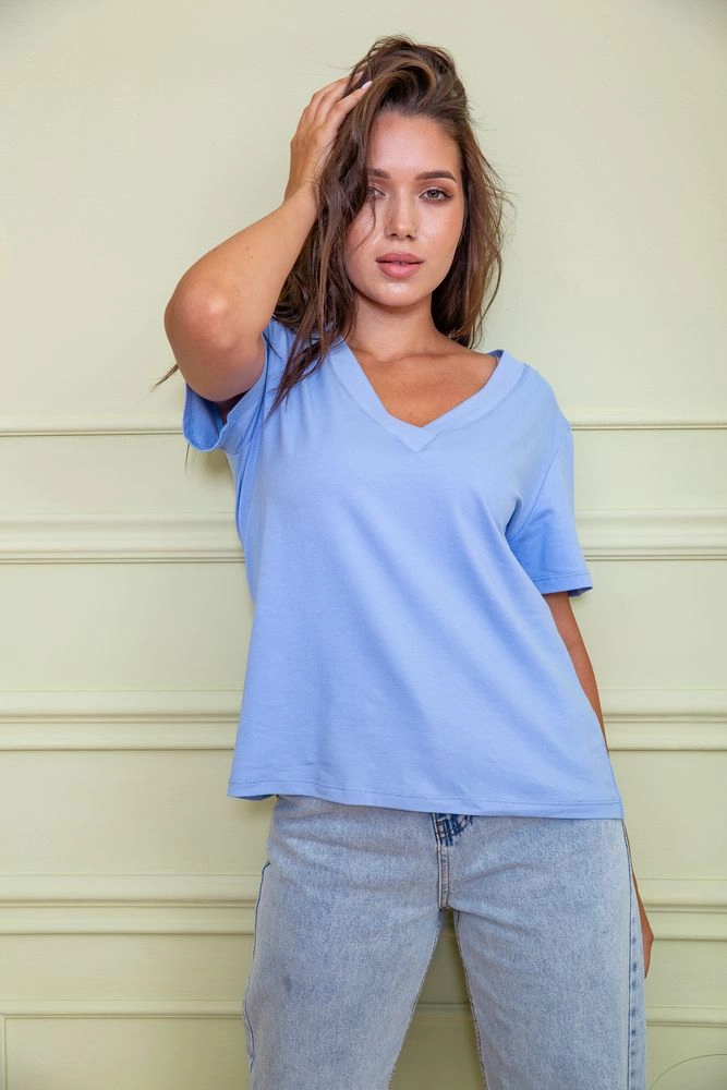 Купить Однотонная женская футболка голубого цвета 102R205 - Фото №1