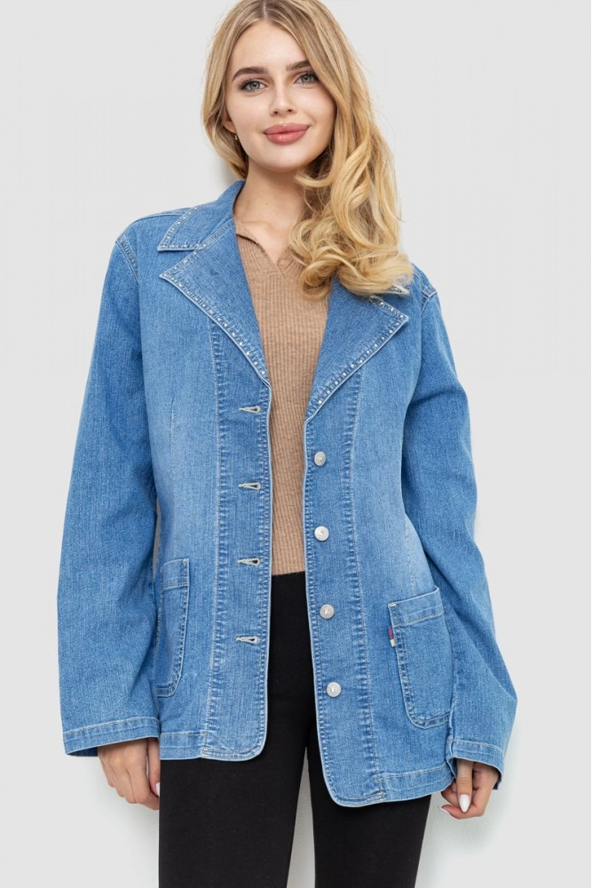 Купити Куртка жіноча джинсова стрейчева, колір блакитний, 201R1160 - Фото №1