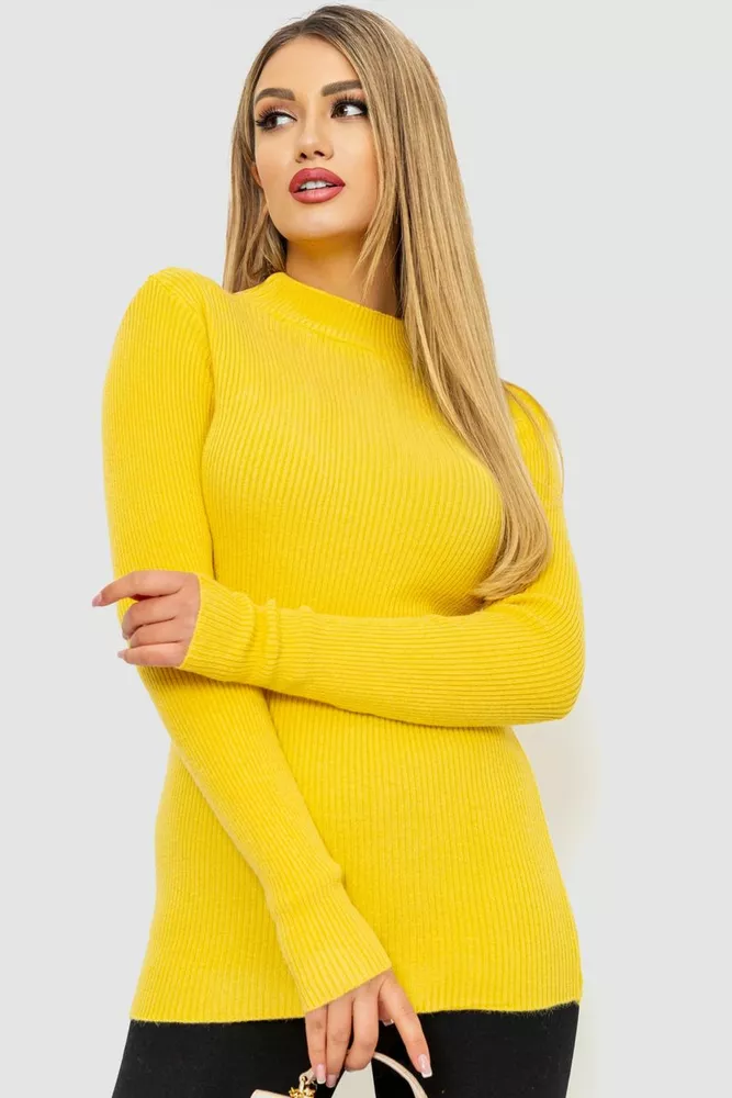Купити Кофта жіноча однотонна базова, колір жовтий, 244R2032 оптом - Фото №1